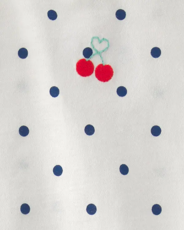 Kids Baby Girl 2-Piece Cherry Polka Dots Short-Sleeve Bodysuit & Short Set - White&Blue 2 Image