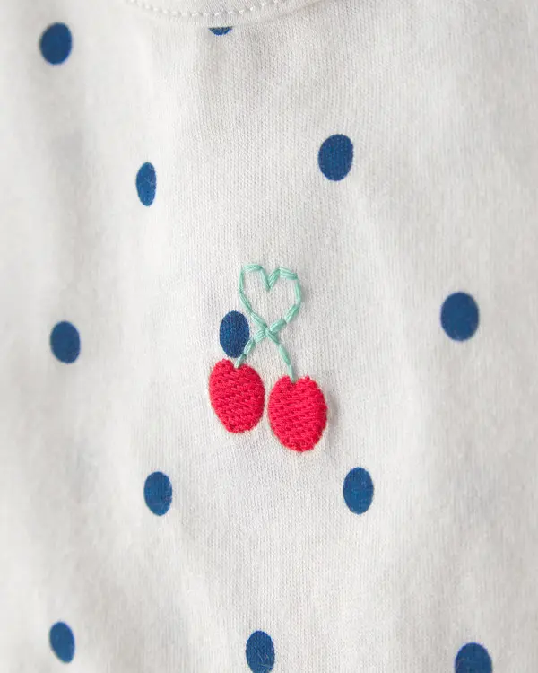 Kids Baby Girl 2-Piece Cherry Polka Dots Short-Sleeve Bodysuit & Short Set - White&Blue 3 Image