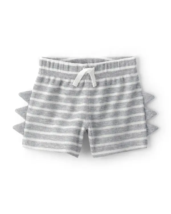 Kids Baby Boy 2-Piece Dino Spikes Waffle-Knit Short-Sleeve Bodysuit & Short Set - Grey 2 Image