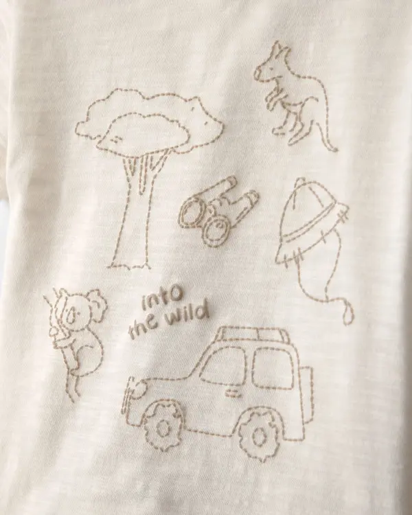 Kids Baby Boy 3-Piece Into The Wild Top, Bodysuit & Short Set - Ivory&Brown 3 Image