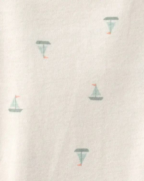 Kids Baby Boy 2-Piece Sailboat Overall Set - Green&Ivory 3 Image