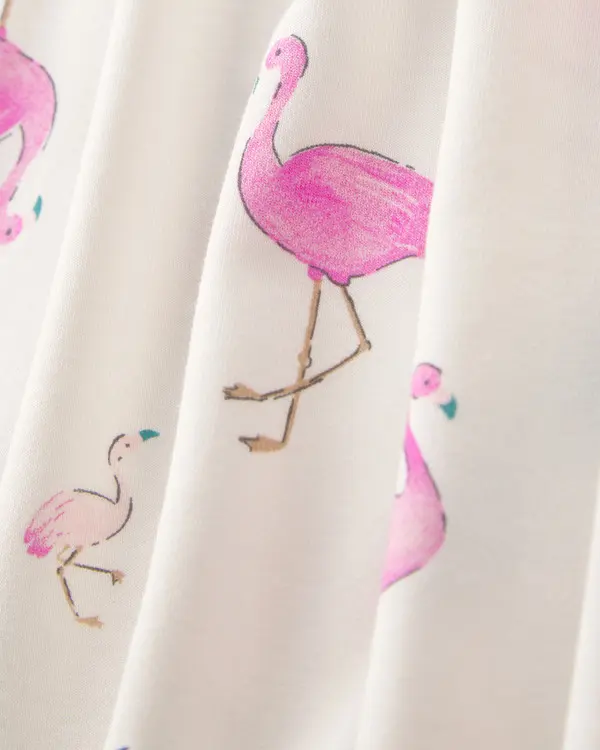 Kids Baby Girl Flamingo PurelySoft Short-Sleeve Bodysuit Dress - Ivory 1 Image