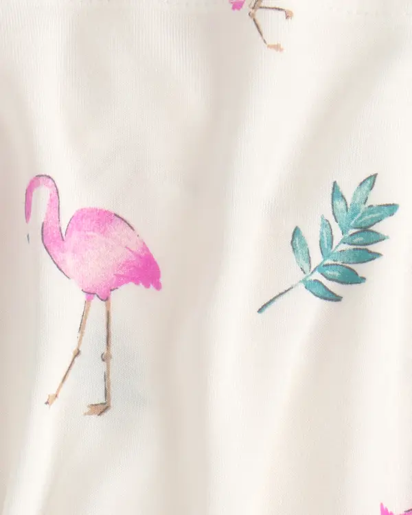 Kids Baby Girl Flamingo PurelySoft Short-Sleeve Bodysuit Dress - Ivory 2 Image