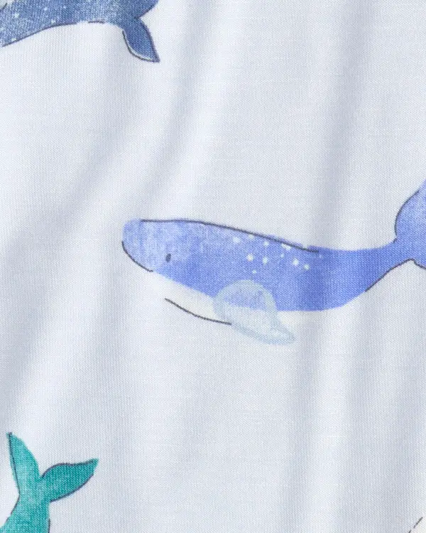 Kids Baby Boy Whale PurelySoft 2-Way Zip Snug Fit Sleep & Play Pajamas - Blue 1 Image
