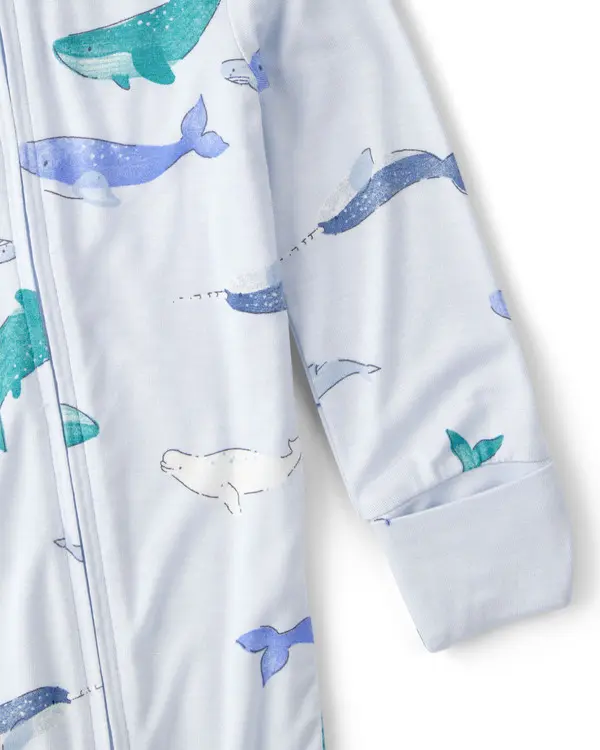 Kids Baby Boy Whale PurelySoft 2-Way Zip Snug Fit Sleep & Play Pajamas - Blue 4 Image