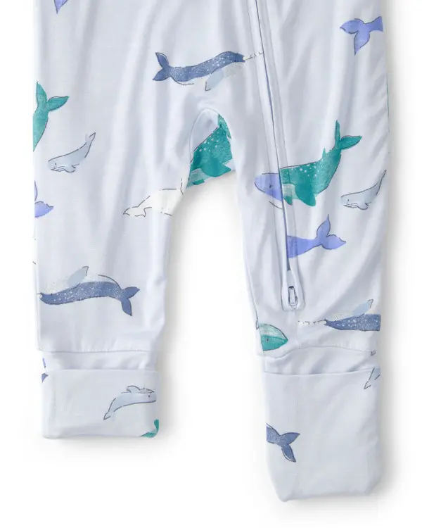 Kids Baby Boy Whale PurelySoft 2-Way Zip Snug Fit Sleep & Play Pajamas - Blue 5 Image