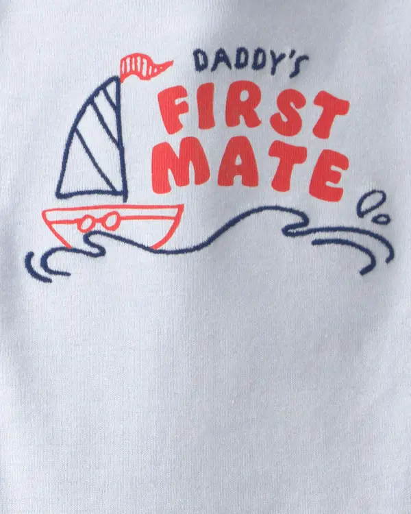 Kids Baby Boy 2-Piece 'Daddy's First Mate' Boat Bodysuit & Pant Set - Blue 1 Image
