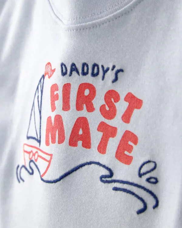 Kids Baby Boy 2-Piece 'Daddy's First Mate' Boat Bodysuit & Pant Set - Blue 3 Image