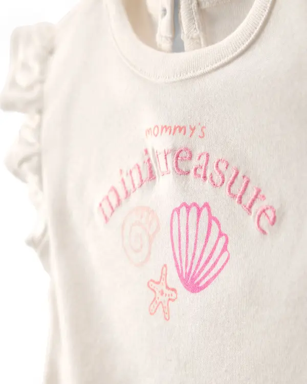 Kids Baby Girl 2-Piece 'Mommy's Mini Treasure' Shell Bodysuit & Pant Set - Pink&Ivory 4 Image