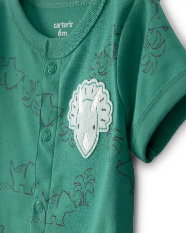 Kids Baby Boy Dinosaur Short-Sleeve Romper - Green 2 Image