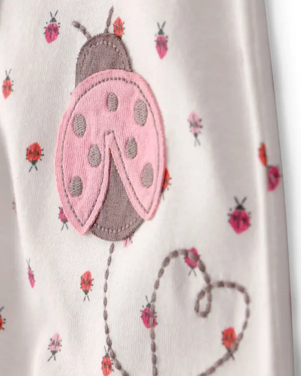 Kids Baby Girl Ladybug Flutter Sleeve Romper - Ivory 2 Image