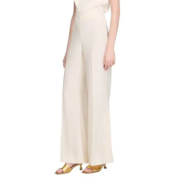 Buttoned-Slit Straight-Leg High Waisted Trousers 3 Image