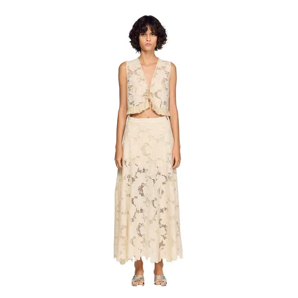 Flared Long Floral Guipure Skirt 3 Image