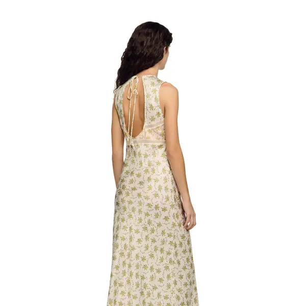 Sleeveless Flower Print Maxi Dress with Lace Trim 2 Image