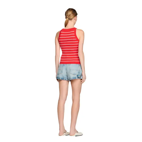 Striped Knit Round Neck Vest Top 1 Image