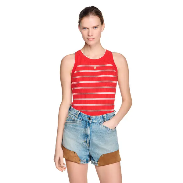 Striped Knit Round Neck Vest Top 2 Image