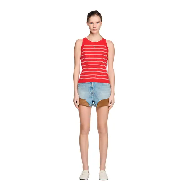 Striped Knit Round Neck Vest Top 4 Image