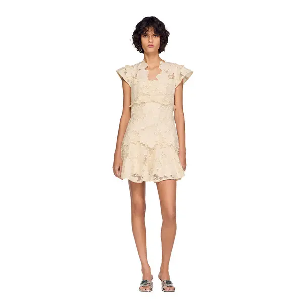 Short Guipure V-neck Short Sleeve Dress 2 Image