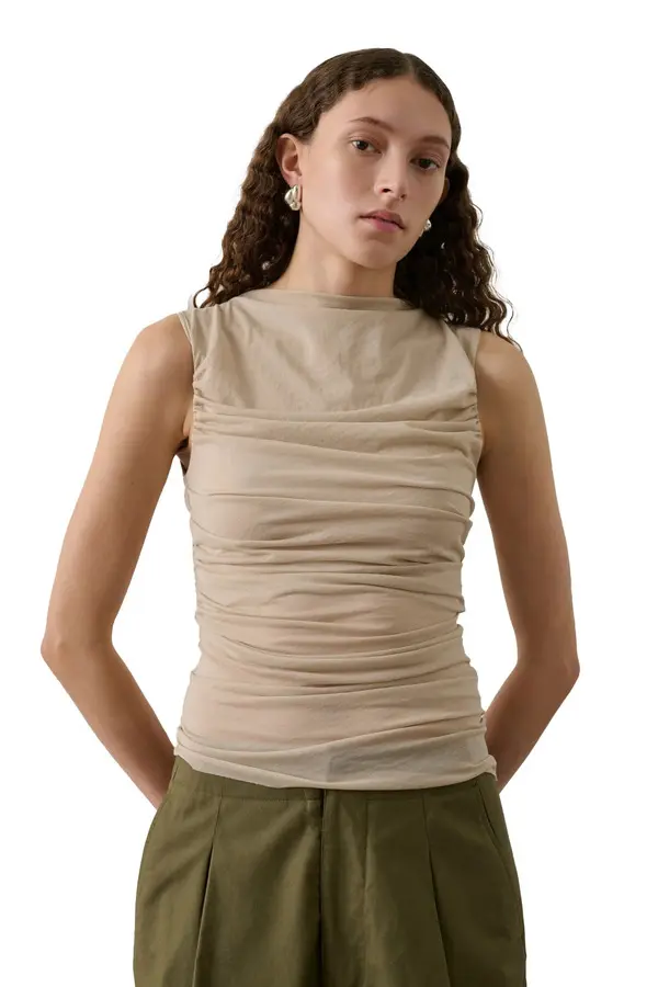 Irina Draped Cotton Sleeveless Boat-neck T-Shirt 2 Image