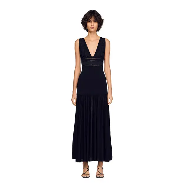 Flared Ruffled Knit V-neck Maxi Dress 1 Image