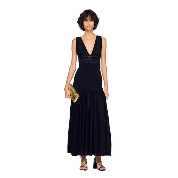 Flared Ruffled Knit V-neck Maxi Dress 2 Image