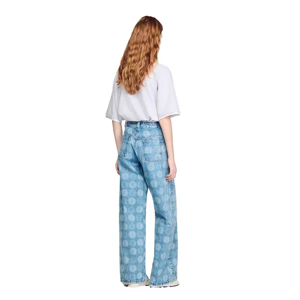 Wide-Leg Floral Print Jeans 1 Image