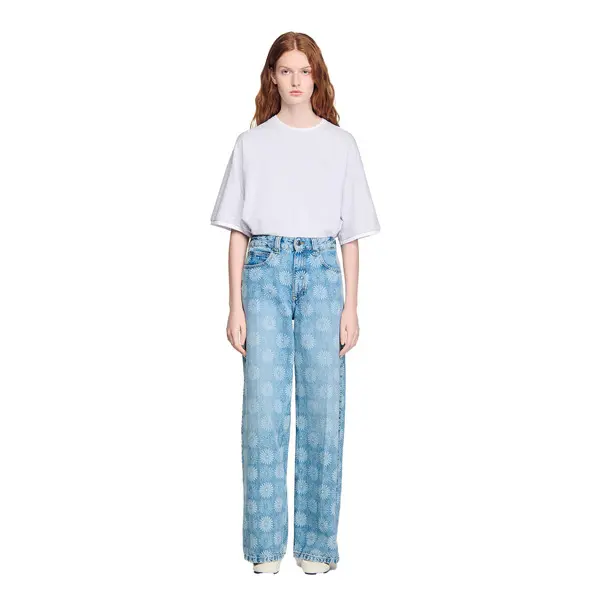 Wide-Leg Floral Print Jeans 2 Image