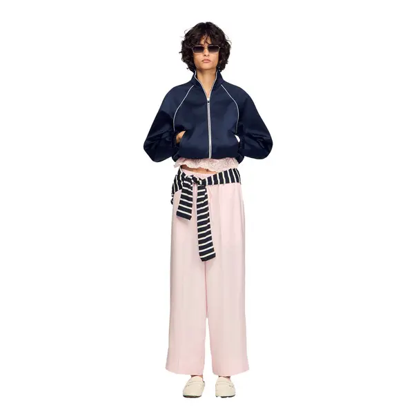 Satin-Effect Wide-Leg Trousers 1 Image
