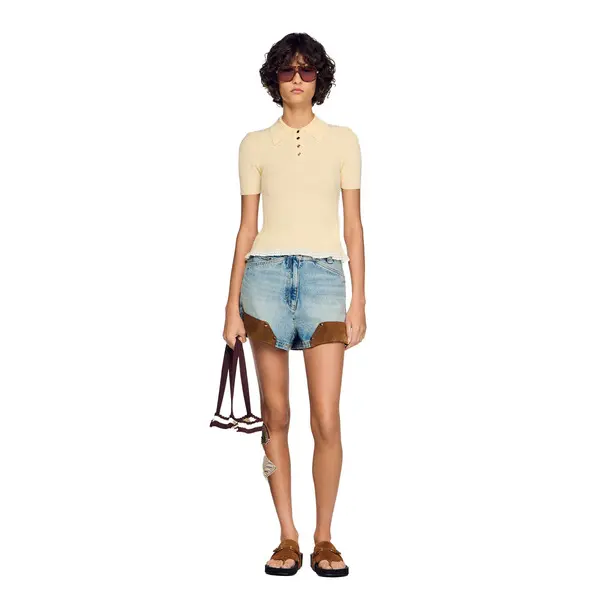 Decorative Short Sleeve Knit Polo Shirt 1 Image