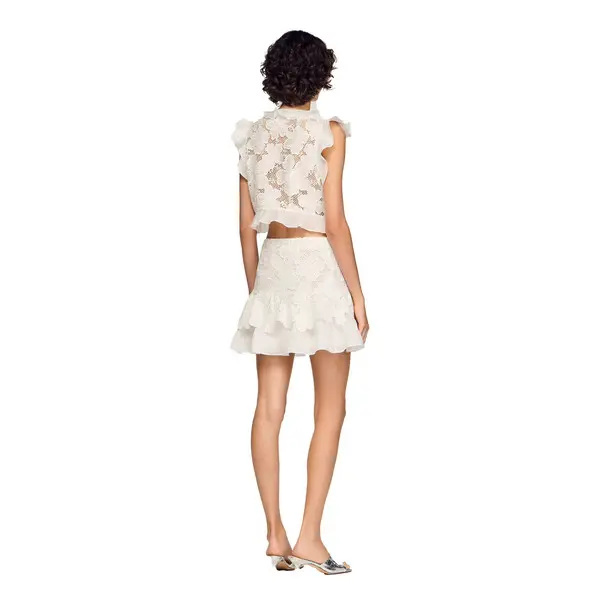 Floral Guipure Lace Crop Top with Ruffled V-neck 2 Image