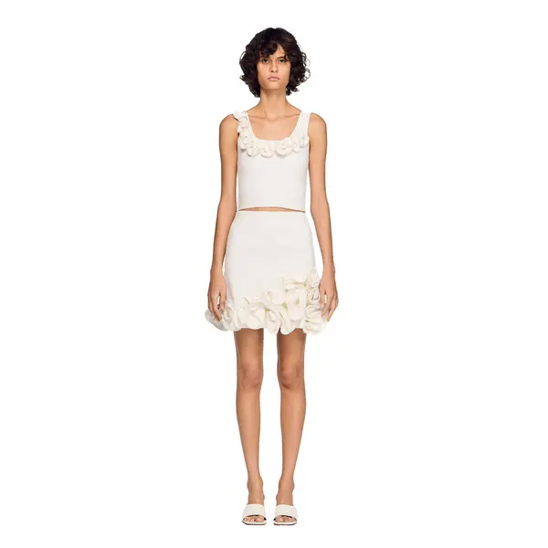 Flared Floral Knit Short Skirt 1 Image