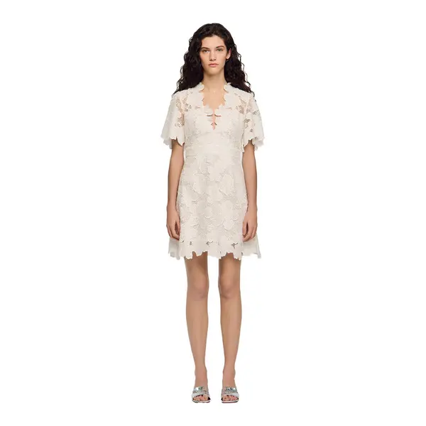 Fitted Guipure Flower Print Short Dress 1 Image