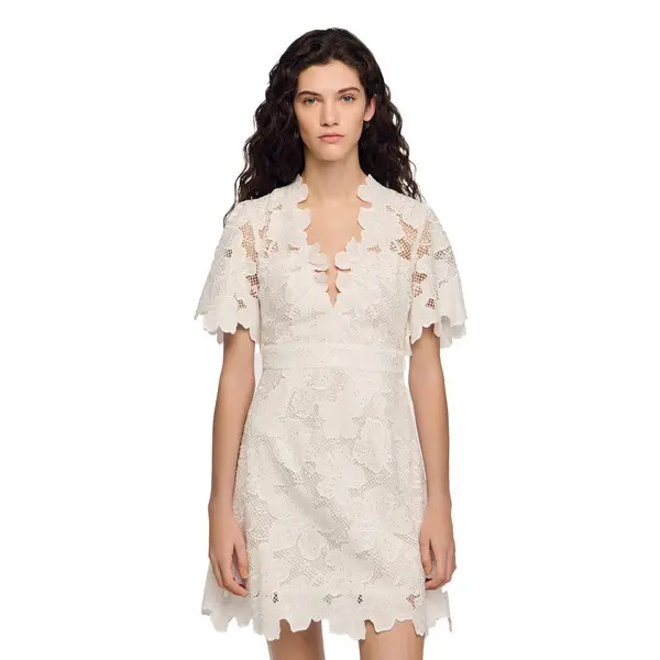 Fitted Guipure Flower Print Short Dress 2 Image