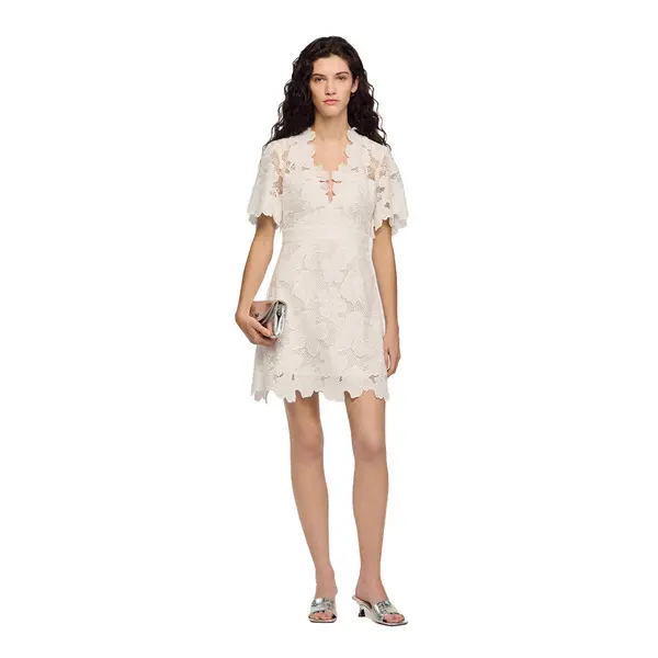 Fitted Guipure Flower Print Short Dress 3 Image