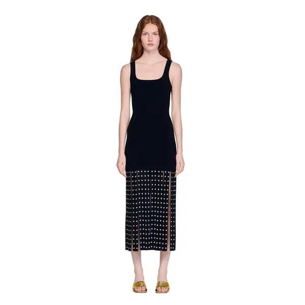 Fitted Fringed Knit Maxi Dress 2 Image
