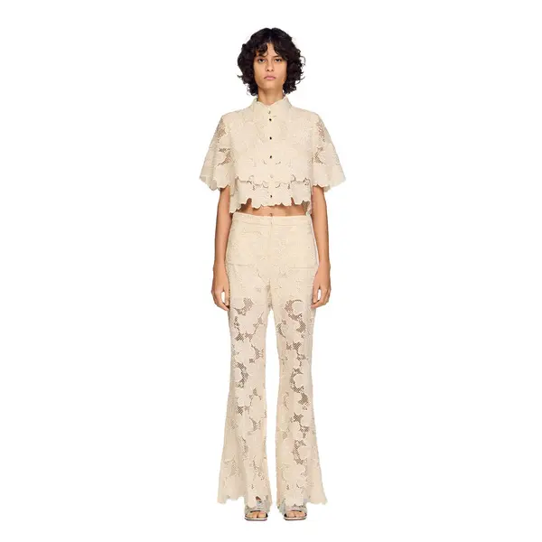 Cropped Floral Guipure Short Sleeve Shirt 2 Image