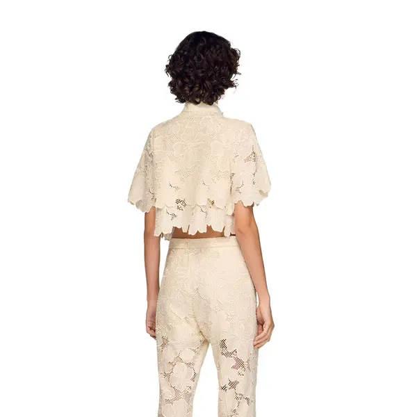 Cropped Floral Guipure Short Sleeve Shirt 3 Image