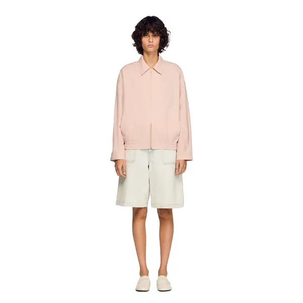 Wide-Fit Linen & Cotton Plain Shirt-Collar Jacket 3 Image