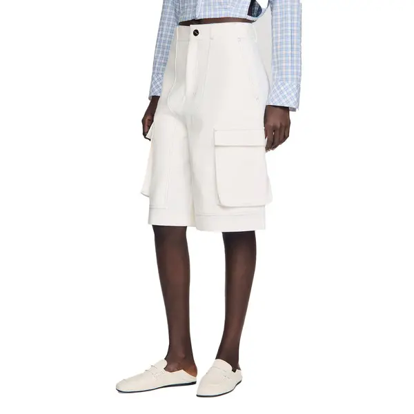 Wide-Leg Cotton Bermuda Shorts with Contrast Stitching 2 Image