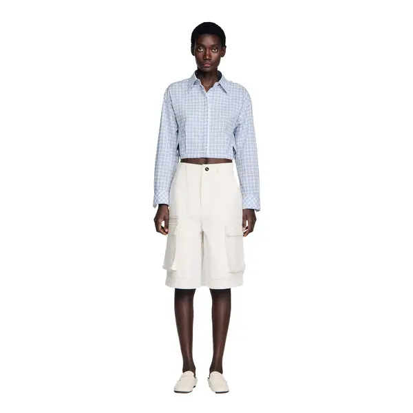 Wide-Leg Cotton Bermuda Shorts with Contrast Stitching 3 Image