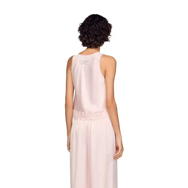 Flowing Satin Round Neck Top With Lace 1 Image