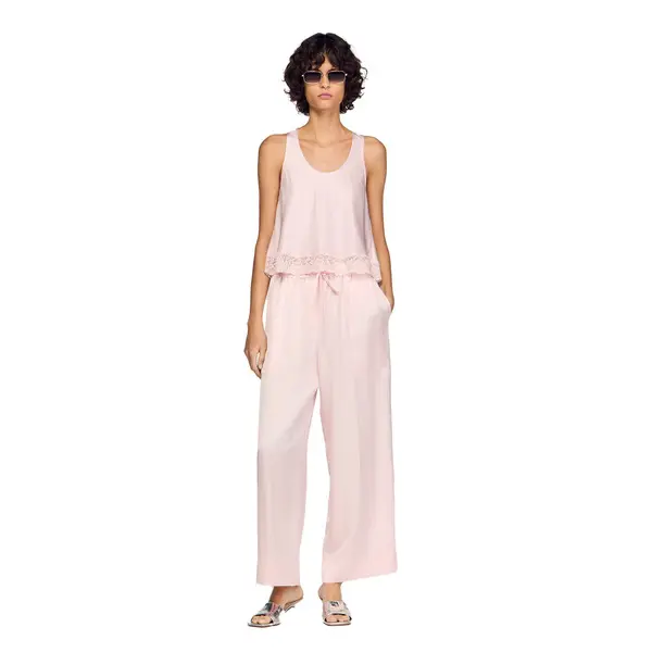 Flowing Satin Round Neck Top With Lace 2 Image