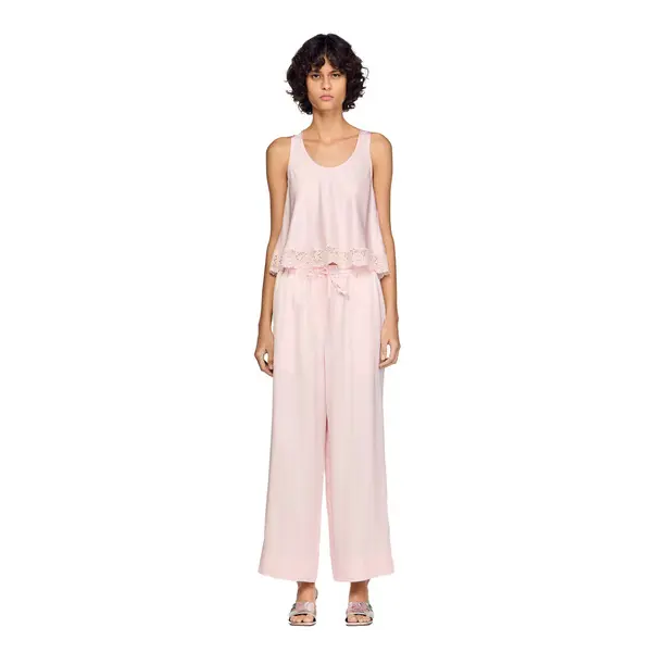 Flowing Satin Round Neck Top With Lace 3 Image