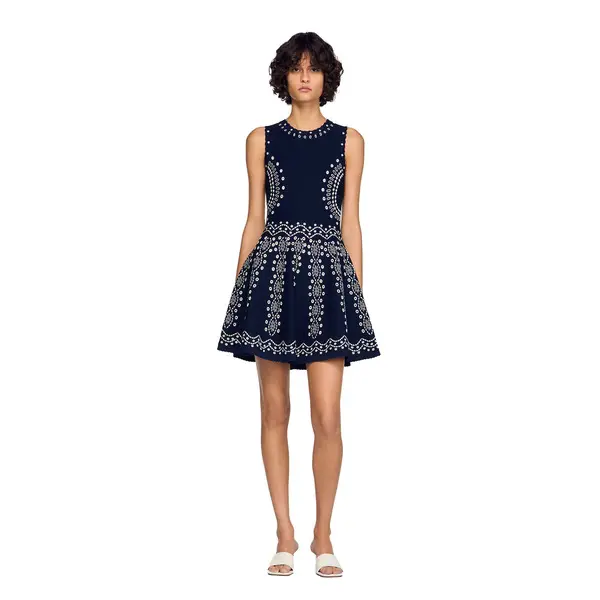 Scarf-Print Sleeveless Knit Short Dress 3 Image