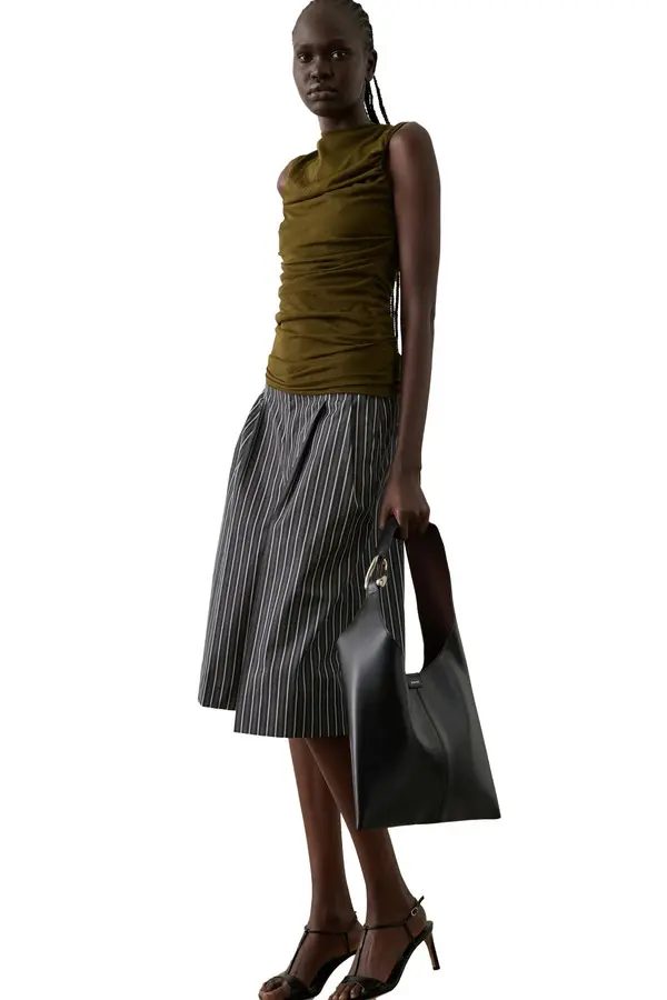 Striped Cotton Poplin Wide Leg Bermuda Shorts  1 Image