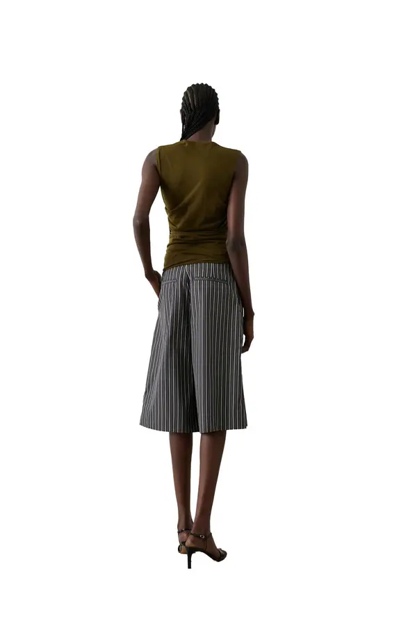 Striped Cotton Poplin Wide Leg Bermuda Shorts  2 Image