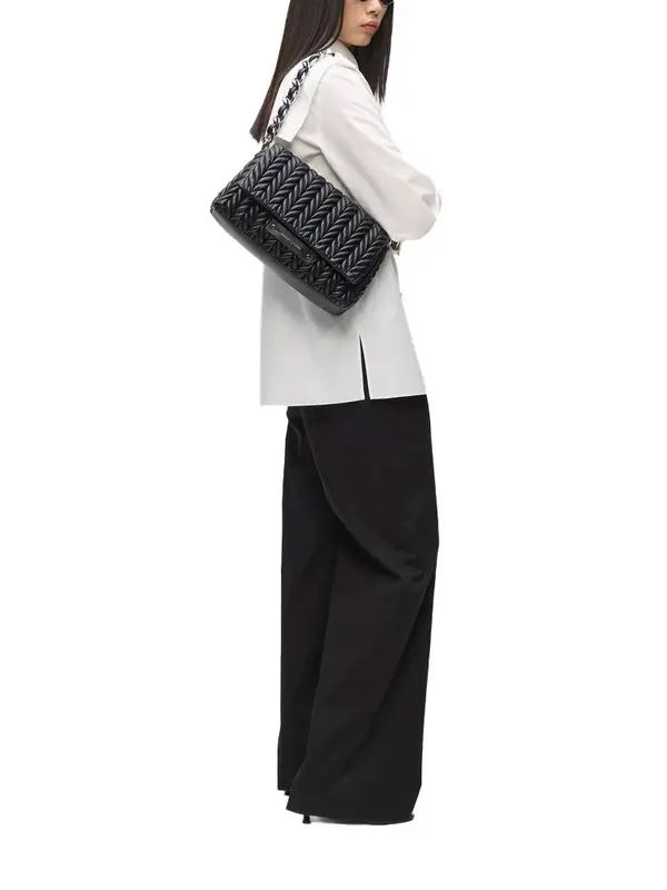 K/Weave Quilted Leather Flap Shoulder Bag with Chained Strap  1 Image