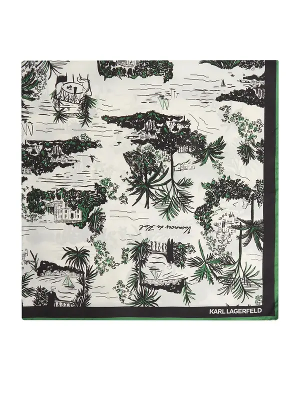 "Vacances de Karl" Silk Scarf with Green Trim 2 Image