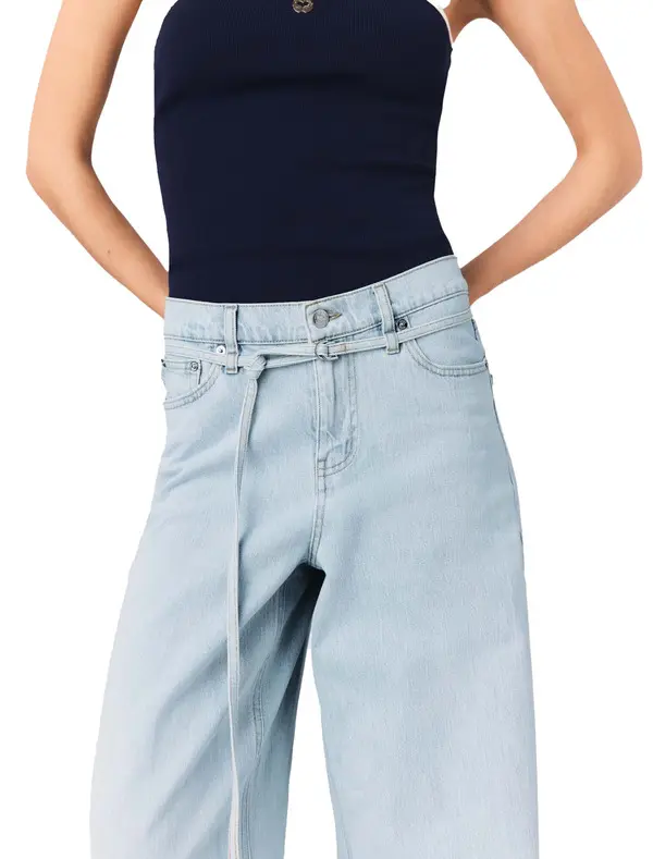 Wide-Leg High Wasited Rhinestone Jeans 2 Image