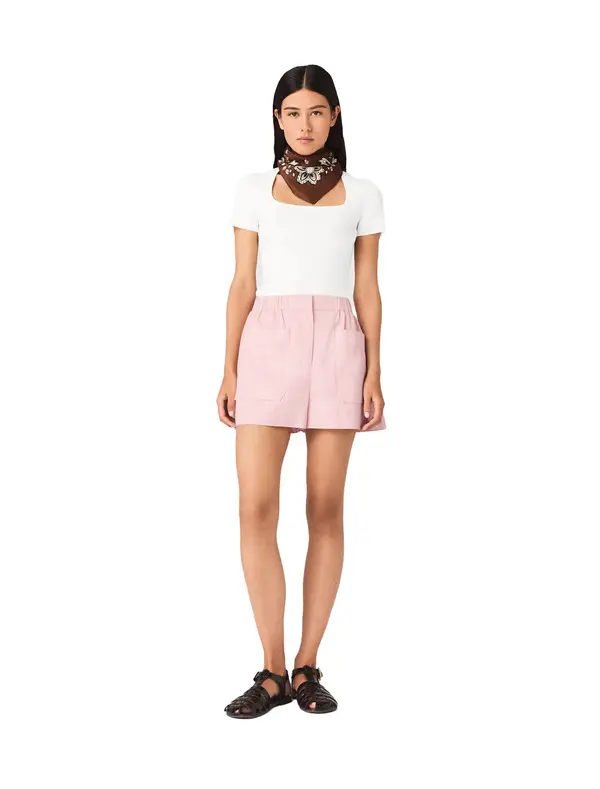 Square-Neck Ribbed Knit Short Sleeve Top 1 Image